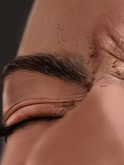 Another close-up from my conceptual piece, this time focusing on the closed eye. I wanted to capture the delicate wrinkles and the fine hairs of the eyebrow to show that even in a surreal image, realism is key.
