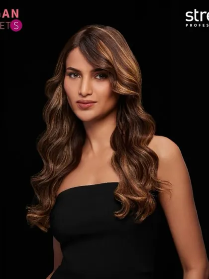 This look for Streax Professional features a warm, bronzed makeup style. I used earthy tones on the eyes and cheeks to beautifully complement the honey-blonde highlights in the model's hair.