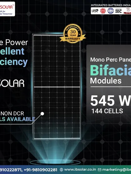 Get more power and excellent efficiency with our 545 WP bifacial modules. These 144-cell panels are available in both DCR and non-DCR variants and come with a 30-year warranty, making them a smart investment for any solar project.