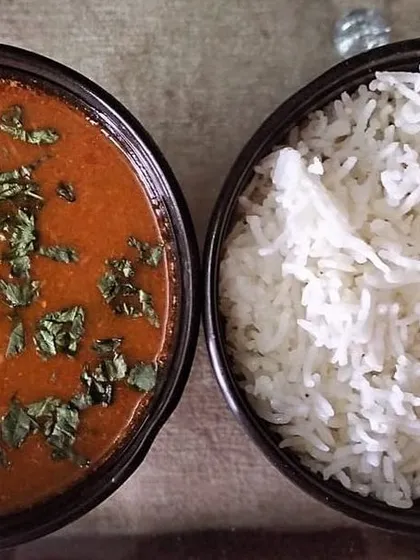 A half-and-half bowl of Rajma and Rice. This is how I serve it for individual portions, ensuring a perfect balance.