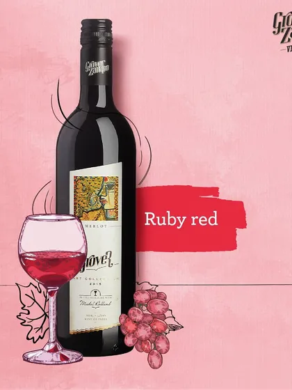 Our Art Collection Merlot displays a beautiful, classic ruby red color, hinting at the ripe red fruit flavors within.