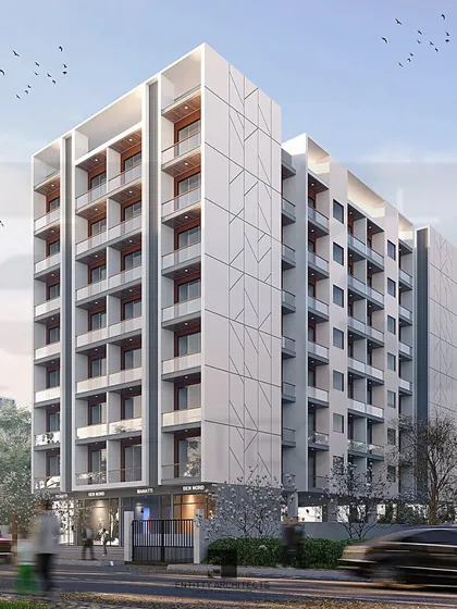 This is our design for a Stilt+7 commercial-cum-residential project in Taloja. The ground floor is dedicated to commercial shops, with residential apartments above, showcasing our ability to design efficient and practical mixed-use buildings.