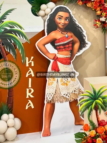 A close-up of the stunning, life-sized Moana cutout, showing the high-quality detail that makes the character come to life.