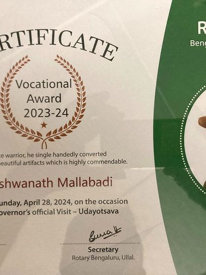 A closer look at the Vocational Award certificate from Rotary. This recognition was a deeply emotional and memorable moment, inspiring me to continue my work.