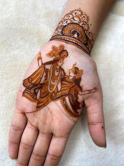 A minimalist yet beautiful portrait of Radha and Krishna in a graceful dance pose. This design is perfect for someone who wants a touch of divinity without full coverage.