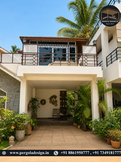 Seen from the ground level, the glass room adds significant value and curb appeal to the property. It sits above the carport, demonstrating how we can convert any underutilized space into a functional asset.