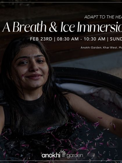 A participant smiles through the challenge of an ice bath. This practice is designed to help you adapt to the heat and reset your system, leaving you feeling refreshed and strong.