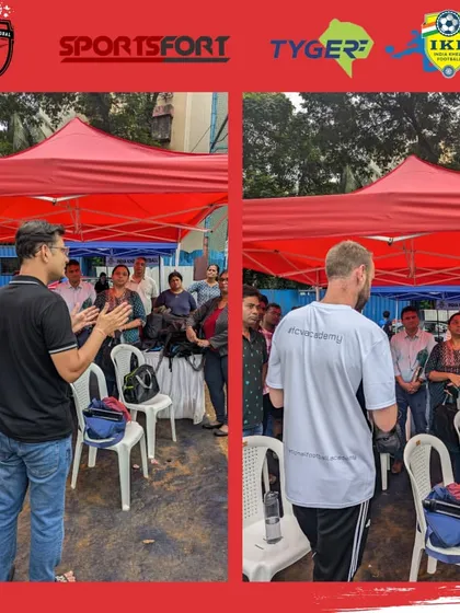 My founder, Jay Jhaveri, addressing parents and players alongside an international scout at the IKF workshop. I believe in transparent communication to build trust and explain the scouting process.
