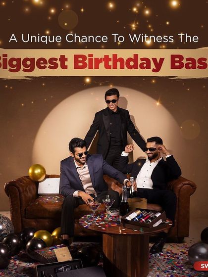 A campaign image for The Man Company's birthday bash, creating a sophisticated party atmosphere with props and lighting.