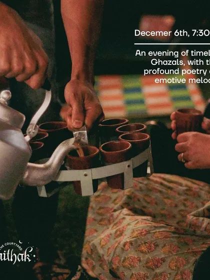 A cup of chai is an essential part of the baithak experience. It adds to the warmth and informal atmosphere, making everyone feel welcome and relaxed before the music begins.