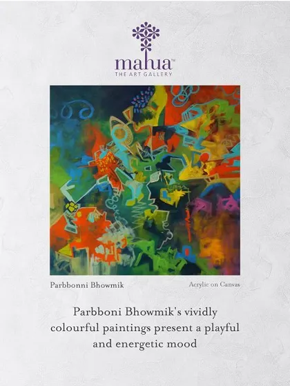 Abstract art offers a pure, emotional experience, and Parbboni Bhowmik's work is a symphony of color. This acrylic on canvas is full of playful energy, perfect for a collector looking to add a dynamic and modern piece to their collection.