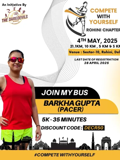 A poster announcing one of our members as a pacer. Her experience and positive energy will help many runners achieve their goals.
