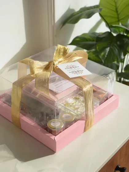The fully packed and wrapped Rakhi hamper, ready to be gifted.
