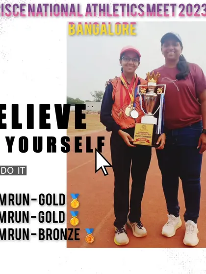 Celebrating the Best Girl Athlete award at the CISCE National meet, along with gold and bronze medals in the 400m, 800m, and 200m events.