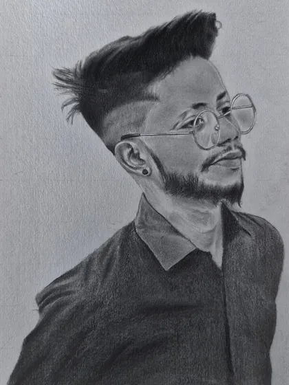 This commissioned portrait features a modern hairstyle and glasses, showing my ability to capture contemporary styles with sharp detail.