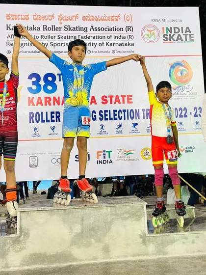 A glorious moment for our skater at the 38th Karnataka State Roller Skating Selection Trials. Standing at the top of the podium is the result of countless hours of practice.