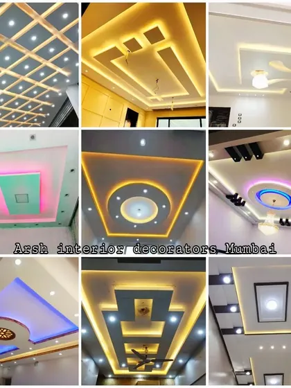 A showcase of stunning false ceilings for a sweet home. This collage features a variety of styles, all with beautiful lighting.