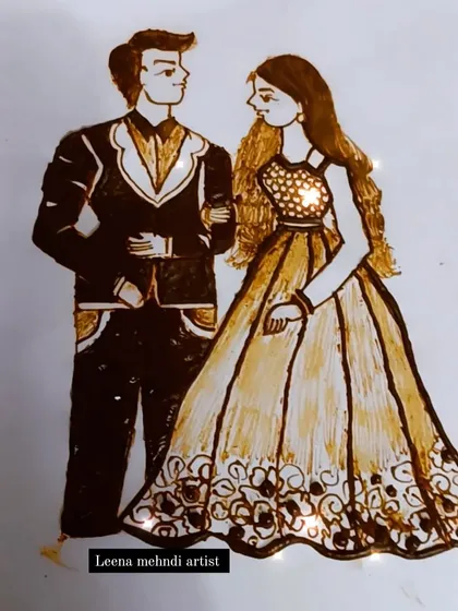 The completed engagement couple portrait. This style is perfect for engagement ceremonies or for including in a bridal design to tell the couple's story.