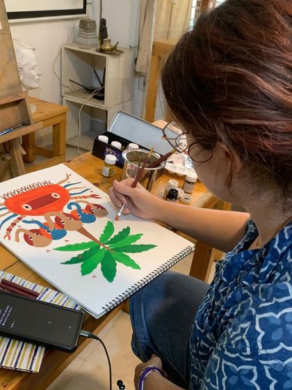 A student works on a colorful folk art piece. Our hobby programs allow you to explore a wide range of mediums and styles in a flexible, encouraging environment.