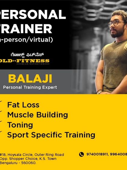 This is Balaji, a personal training expert ready to help you. He focuses on fat loss, muscle building, toning, and creating sport-specific training regimens.