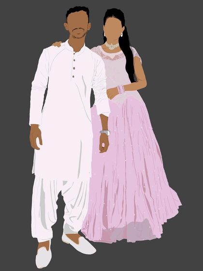 A faceless illustration of a couple in elegant traditional wear, perfect for an engagement or wedding announcement.