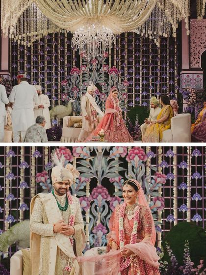 The rituals are the heart of the day. We designed the stage with a stunning floral backdrop, ensuring the couple remained the beautiful focus of the ceremony.