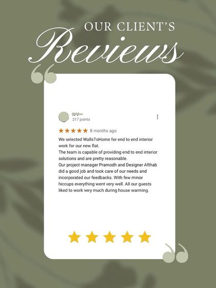 WallsToHome Interiors - Turnkey Home Interiors Our Clients' Reviews photo 5