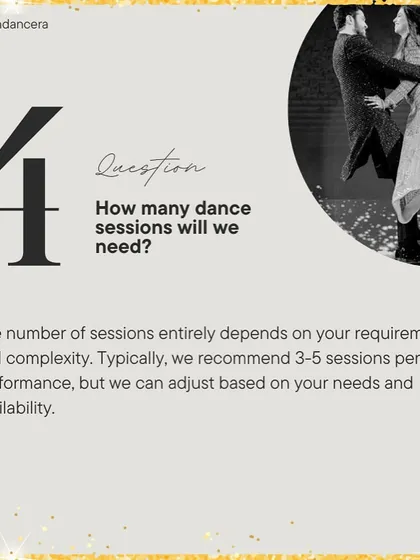 A common question we get is about the number of sessions needed. We typically recommend 3-5 sessions per performance, but we are flexible and can adjust based on your specific requirements and availability for virtual classes.