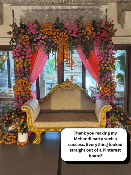 A happy client's feedback on their Mehendi party, saying it looked "straight out of a Pinterest board." We love making dream events a reality.