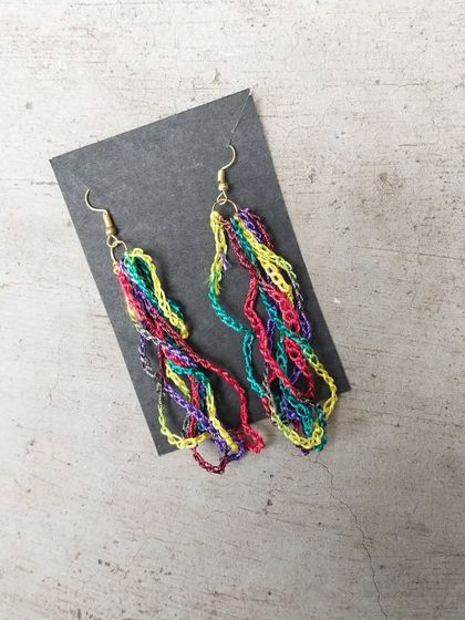 These multicolored layered chain earrings are fun, dangly, and full of movement.