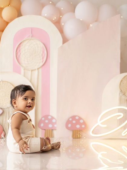 A full view of the beautiful boho first birthday setup. I love creating these unique and stylish scenes.