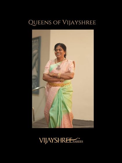 Vasavi Kondapalli radiates elegance in a pastel half-and-half Kanjivaram saree, a testament to our diverse and graceful collection.