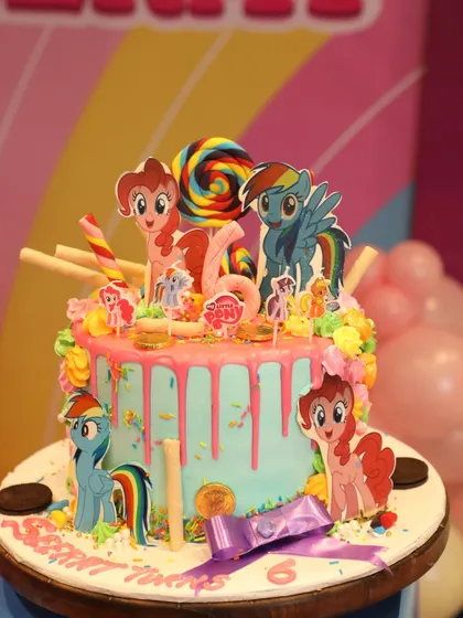 A colorful and creative "My Little Pony" cake, complete with favorite characters and candy decorations, was the sweet highlight of Seerat's party.