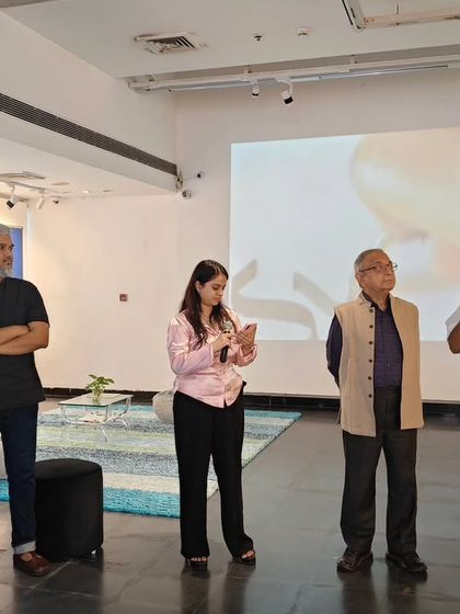 The curatorial team addresses the audience at the calligraphy exhibition opening. Our events are a collaborative effort, bringing together artists, curators, and cultural partners.
