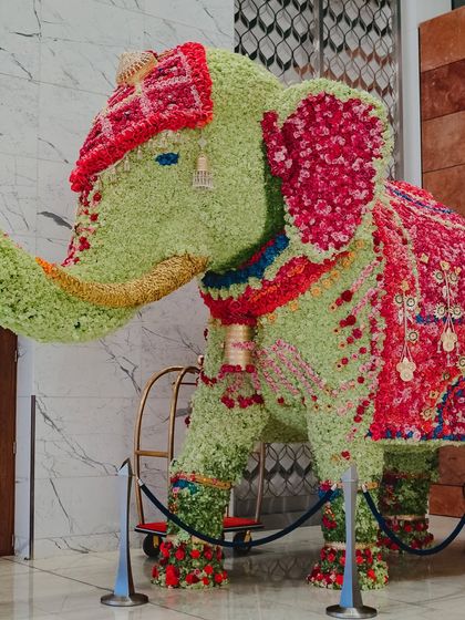 A magnificent floral elephant, a testament to the grand and creative decor we've designed over 7 years. We love bringing bold and beautiful ideas to life.