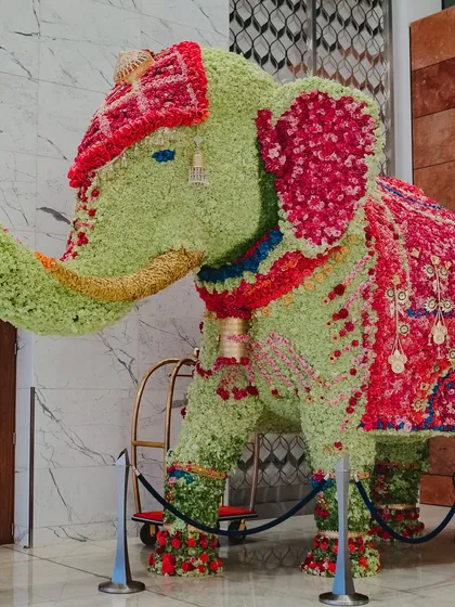 A magnificent floral elephant, a testament to the grand and creative decor we've designed over 7 years. We love bringing bold and beautiful ideas to life.