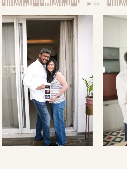 A real moment from a home maternity shoot. The couple holds their ultrasound picture in their own space, making the memory even more personal and special.