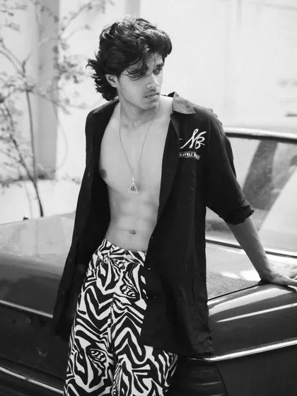 This series features a male model with a vintage Mercedes, shot in both color and black and white. It showcases a cool, retro vibe perfect for a fashion editorial or model portfolio.