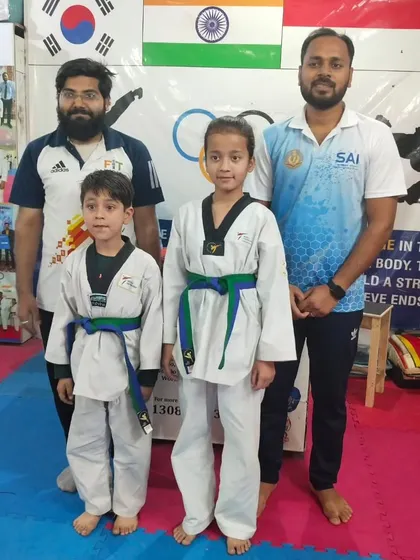 Our junior green belts, who are building a strong foundation in Taekwondo.