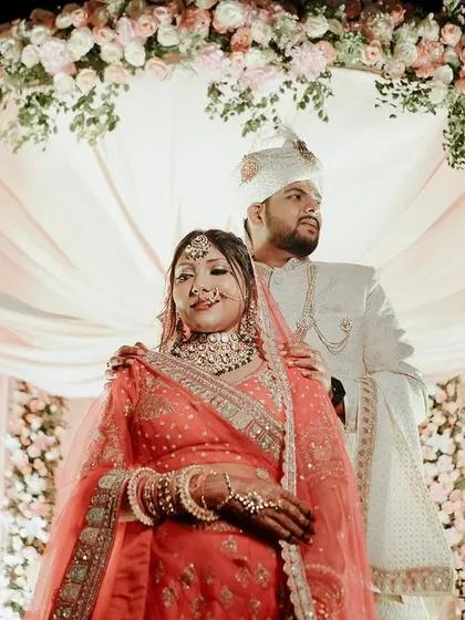 The first look between the bride and groom at the mandap. We create a setting that makes this magical moment of seeing each other for the first time even more special.