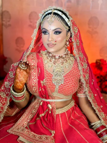 A close-up of the finished bridal makeup. You can see the seamless blending of the foundation and the radiant finish, which are hallmarks of my signature HD makeup technique.