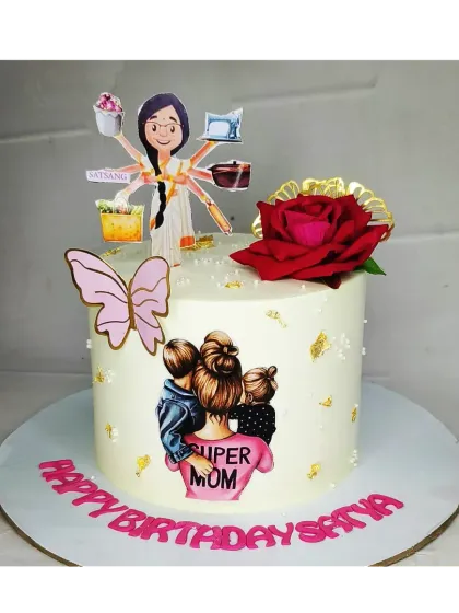 A cake for a super mom who juggles many roles. This fresh pineapple cake is decorated with toppers representing her multi-tasking abilities.