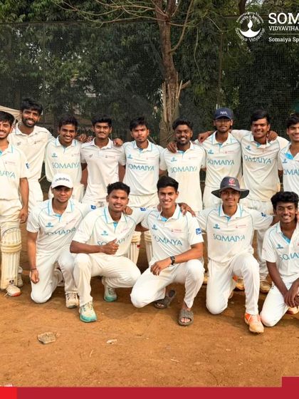 Our K J Somaiya College Of Arts And Commerce team after their dominant 9-wicket victory to start the Mumbai University Inter-Collegiate Cricket Tournament.