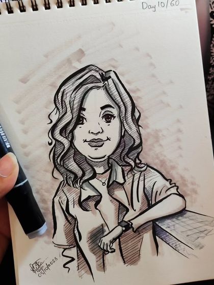 Another angle of the relaxed caricature, showing the shading created with a marker.