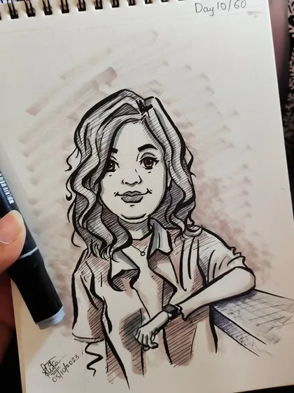 Another angle of the relaxed caricature, showing the shading created with a marker.