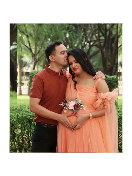 A collage featuring a tender kiss on the forehead. This intimate moment is beautifully captured in the serene outdoor setting.