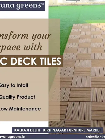 Here is a great example of combining different surfaces. I used my light-colored WPC deck tiles to create a clean walkway and patio area alongside a patch of artificial grass, showing how versatile these easy-to-install tiles are.