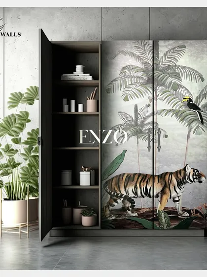This 'Enzo' wardrobe panel was designed for a child's room. The hand-stitched and 3D-layered tiger serves as a beautiful piece of art and a constant reminder to be strong and fierce.
