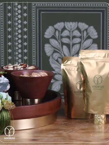 The gourmet nut tray is paired with our custom-branded pouches, ensuring quality and elegance in every detail.