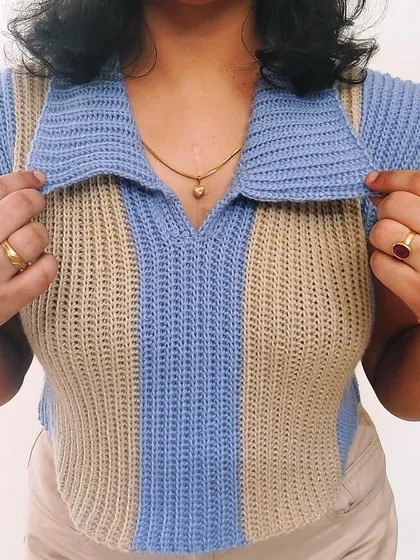 The ribbed collar detail on the Knit-Like Sweater Vest is crafted to lie perfectly flat.